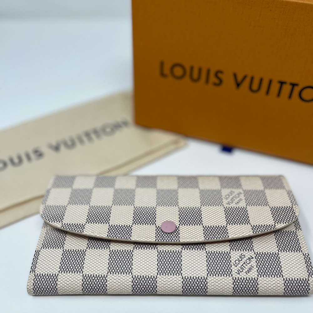 White & Pink Damier Azur Emilie Wallet